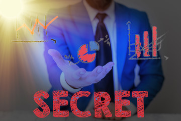 Writing note showing Secret. Business concept for something that is kept or meant to be kept...
