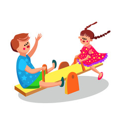 Children Playing On Seesaw Teeterboard Vector Illustration