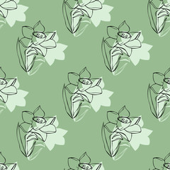 Vector image of a daffodil.Flower on a white and colored background.Pattern.