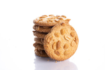 peanut cookies close up shot on white background