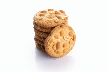 peanut cookies close up shot on white background