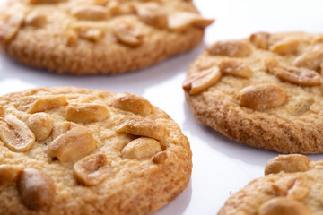 peanut cookies close up shot on white background