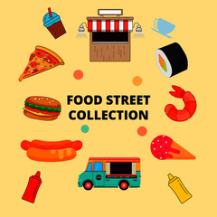 Food Street Collection Pizza Frozen coffe Hamburguer Hotdog Food Truck Sushi Ice Cream