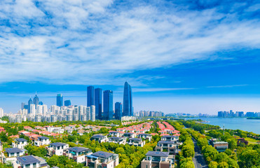 CBD and villas in Suzhou Industrial Park, Jiangsu Province, China