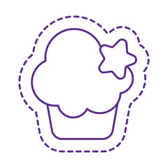 Cute muffin with star patch line style icon vector design