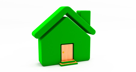 3d rendering of and green house on white background. Idea for real estate concept