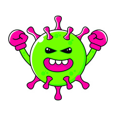 corona virus cartoon or covid - 19 cute and kawai cartoons in bright green and red colors of the worldwide Corona pandemic Ncov logo, health news.