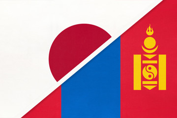Japan and Mongolia, symbol of two national flags. Relationship between Asian countries.