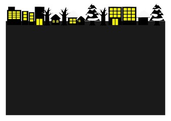 雪が積もっている明かりの灯った冬の夜の街のフレーム