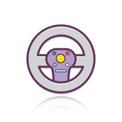 A steering wheel illustration.