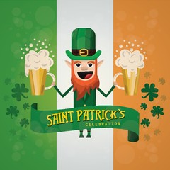 st patrick's day poster with leprechaun holding beer