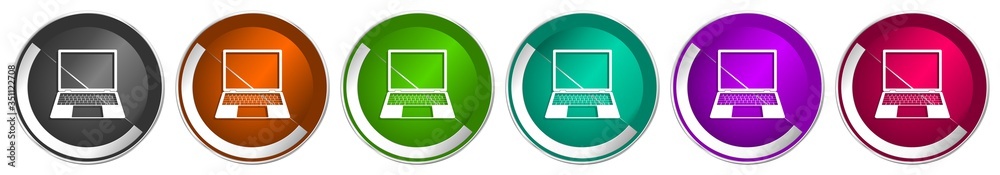 Leinwandbilder Open notebook icon set, laptop, mobile computer silver metallic chrome border vector web buttons in 6 colors options for webdesign