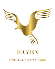 Gold Vector illustration on a white background of a raven. Suitable for making logo.