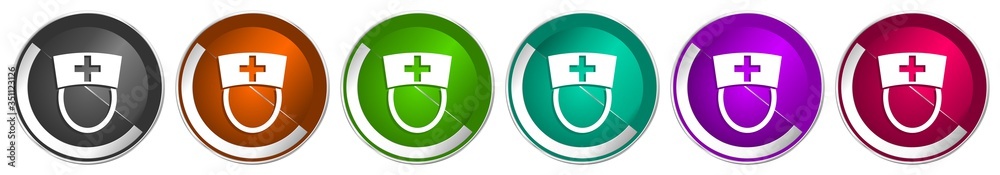 Fototapete nurse icon set, silver metallic chrome border vector web buttons in 6 colors options for webdesign