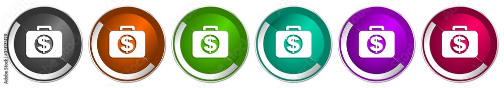 Aufkleber financial icon set, silver metallic chrome border vector web buttons in 6 colors options for webdesi