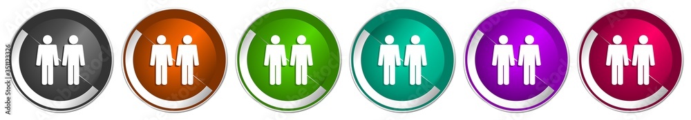 Leinwandbilder couple icon set, silver metallic chrome border vector web buttons in 6 colors options for webdesign