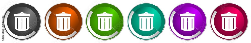 Poster Recycle icon set, silver metallic chrome border vector web buttons in 6 colors options for webdesign