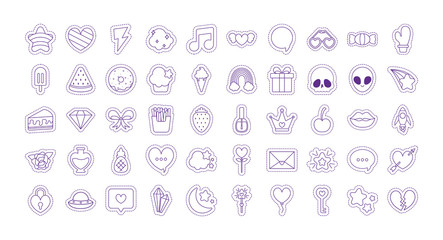 Cute patches line style icon set vector design