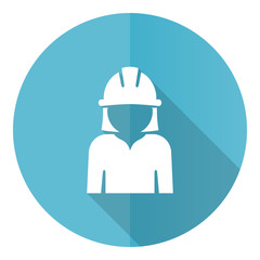 Engineer blue round flat design vector icon isolated on white background, worker, manager, employe illustration in eps 10