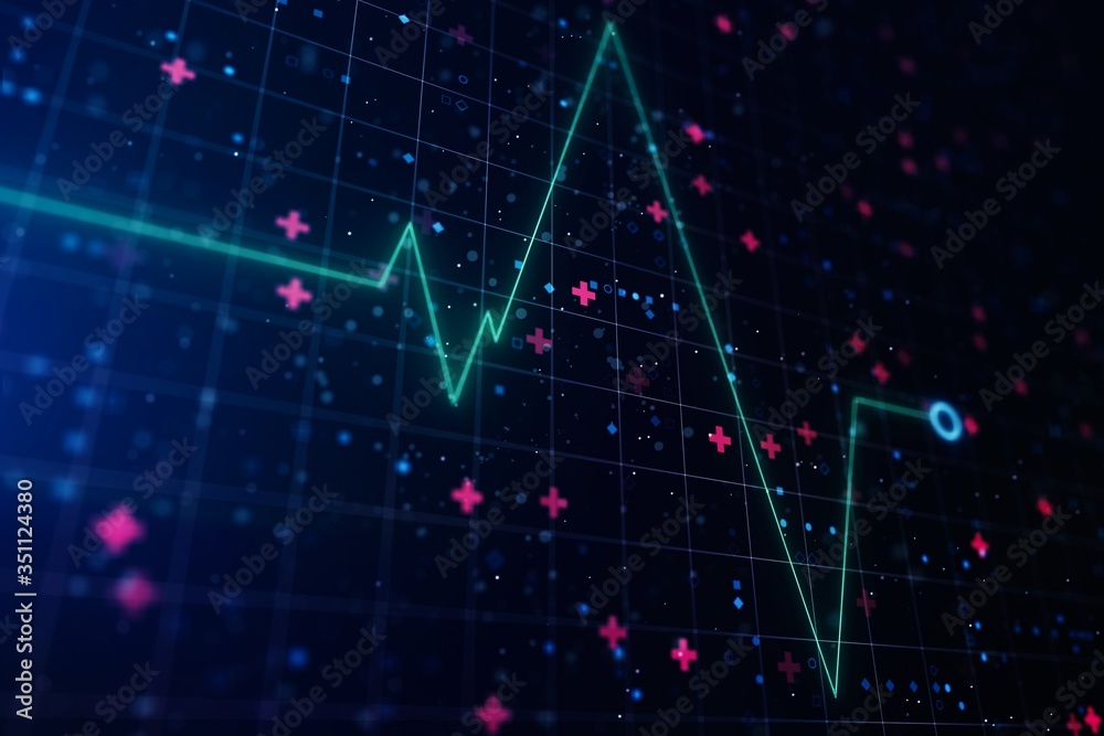 Poster heart cardiogram interface. 3d rendering