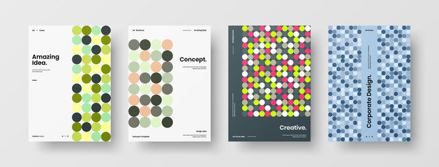 Company identity brochure template collection. Business presentation vector A4 vertical orientation front page mock up set. Corporate report cover abstract geometric illustration design layout bundle.
