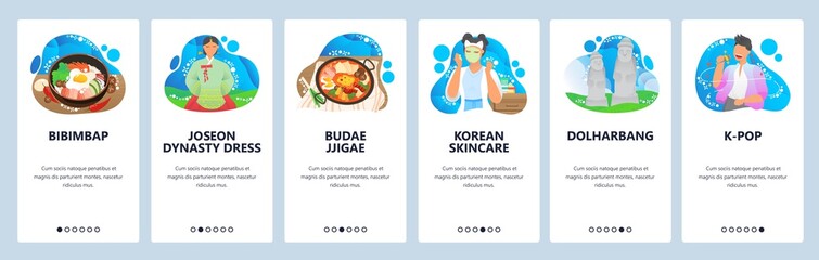 South Korea website and mobile app onboarding screens vector template