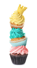 Tasty cupcake on white background