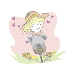 Girl riding a bicycle with a bear