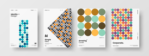 Company identity brochure template collection. Business presentation vector A4 vertical orientation front page mock up set. Corporate report cover abstract geometric illustration design layout bundle.