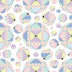 Seamless vector pattern. Simple patchwork abstract design. Cute round patches in beautiful quilt style. Perfect for cotton, textile, texture, fabric, paper prints and other ornaments