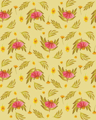 seamless watercolor fashion pattern of flowers and leafes