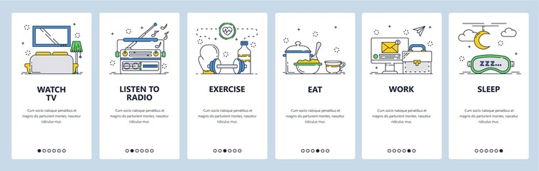 Habit tracking website and mobile app onboarding screens vector template