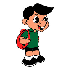 Boys carry backpacks and walks get ready for First Day School Cartoon Vector