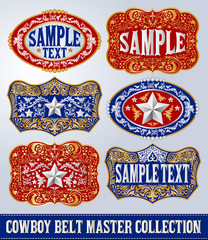 Western Style Cowboy Belt Buckle Label Master Collection Set.