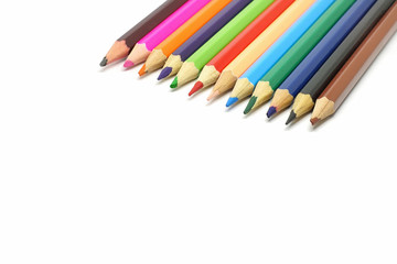 coloured pencils isolated on white background.