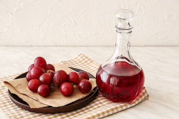 Decanter of wine on white background