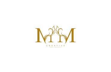 Letter MM Linked Artistic Gold Flourish Swoosh Shape Logo