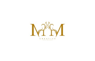 Letter MM Linked Artistic Gold Flourish Swoosh Shape Logo