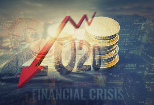 Coins stock crisis / stack of coins for finance and banking concept stock crash market exchange loss trading graph analysis investment indicator business graph charts of financial digital background - Powered by Adobe