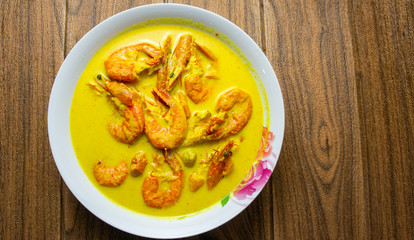 Authentic Malay dish known as Udang masak lemak or Prawn cooked with coconut milk