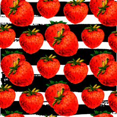 Seamless pattern of watercolor strawberries -  illustration