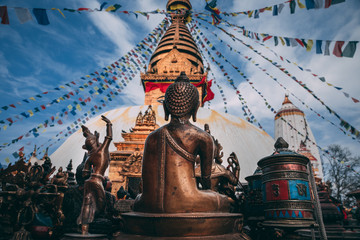 buddhist stupa in kathmandu nepal - obrazy, fototapety, plakaty