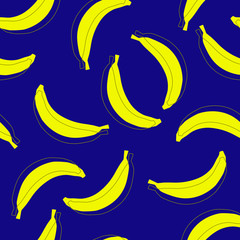 Obraz na płótnie Canvas funny bananas pattern on blue pantone 2020 background, seamless, bananas pattern on pantone , tissue, textile, cloth, fabric, web, material, vegetarianism print,fruit