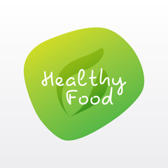 Healthy food icon with leaf. Green gradient vector sign isolated. Illustration symbol for label, product sticker, eating, design