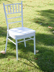 White wooden chair in the lawn.