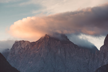 Triglav mountain peak at sunrise
