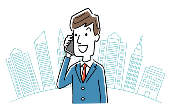 Stock Illustration: businessman, telephone, city