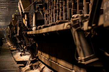 Aluminum plant. aluminum smelting bucket. Safe environmental high-tech processes. Modern smelter. Melting furnace