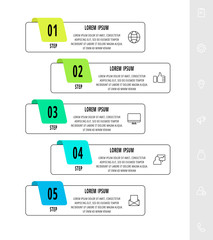 Vector infographics design template with label. Five steps. Modern line concept can be used for diagram, business, web, banner, flow chart, info graph, timeline, content, levels. Data visualization.