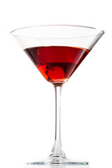 manhattan cocktail in martini glass on white background